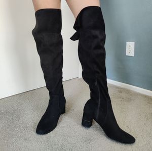 Black suede knee high boots